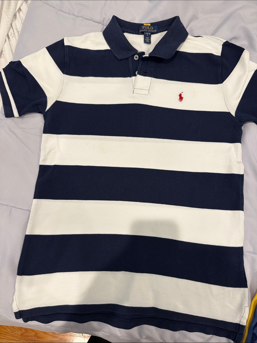 Ralph Lauren Boys Navy & White Striped Polo with Red Pony
